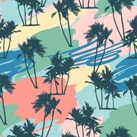 Seamless tropical pattern with palms and artistic background. vector