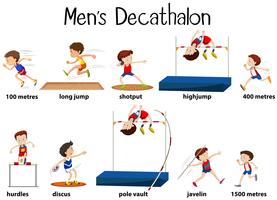 Diferentes tipos de decathalon de los hombres. vector