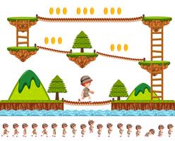 Diseño de juego de maderas con personaje de dibujos animados.