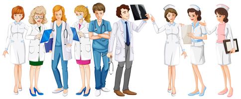 Male and female doctors and nurses vector