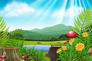 Background scene with mountain and lake vector