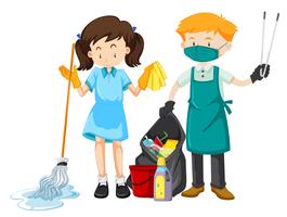 Cleaning staff character with equipment vector