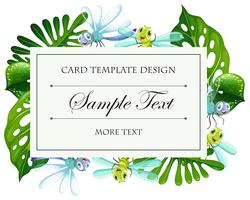 Card template with green leaves and dragonflies vector