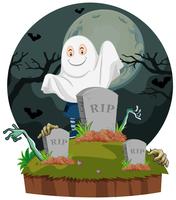 Scene with ghost in graveyard vector