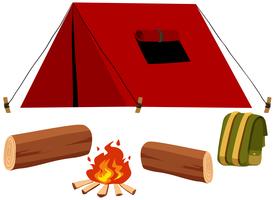 Camping set with tent and fire vector