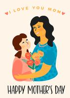 Feliz día de la madre. Ilustración de vector con las mujeres y el niño.