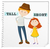 Opposite adjectives tall and short vector