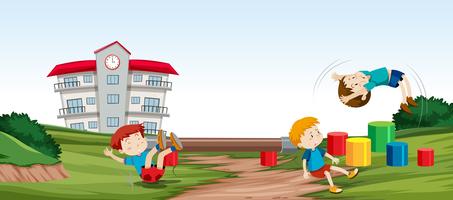 Children playing in front of School vector