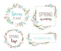 Set of spring frames of branches and leaves. vector