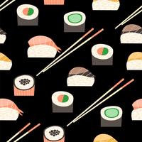 Patrón sin fisuras con diferentes tipos de sushi. vector