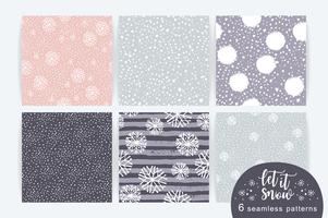 Vector set of winter seamless pattern with snow and snowflakes.