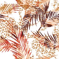 Seamless exotic pattern with palm leaves and animal pattern. vector