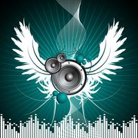 vector illustration for musical theme with speakers and wing