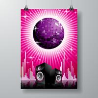 vector illustration for musical theme with speakers and disco ball on text space.