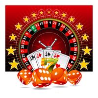 Dices, playing cards and roulette wheel. vector