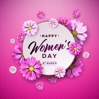 8 de marzo. Tarjeta de felicitación floral del día feliz de las mujeres vector