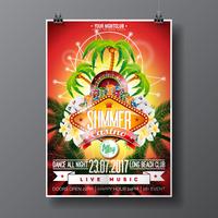 Party Flyer design on a Casino theme with roulette wheel and game cards vector