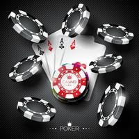 Vector illustration on a casino theme with color playing chips and poker cards