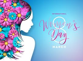 Happy Womens Day Floral Greeting Card Design vector