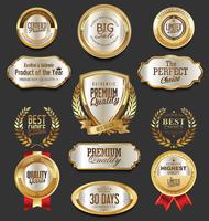 Insignias y etiquetas de oro premium de lujo vector