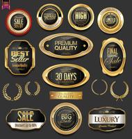 Insignias y etiquetas de oro premium de lujo vector