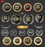 Insignias y etiquetas de oro premium de lujo vector