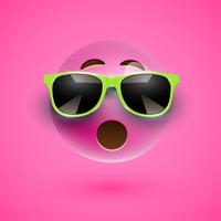 High-detailed 3D smiley with sunglasses on a colorful background, vector illustration