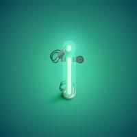 Green realistic neon character with wires and console from a fontset, vector illustration