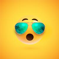 High-detailed 3D smiley with sunglasses on a colorful background, vector illustration