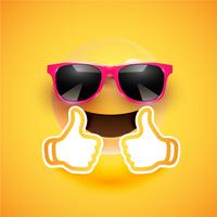 Emoticon realista con gafas de sol y pulgares arriba, ilustración vectorial vector