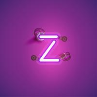 Pink realistic neon character with wires and console from a fontset, vector illustration