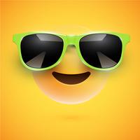 High-detailed 3D smiley with sunglasses on a colorful background, vector illustration