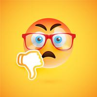Emoticon with thumbs down, vector illustration