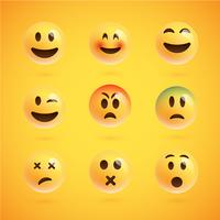 Yellow realistic set of emoticons, vector illustration