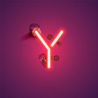 Red realistic neon character with wires and console from a fontset, vector illustration