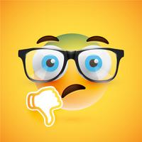 3D yellow emoticon with eyeglasses, vector illustration