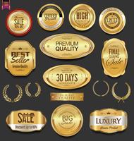 Insignias y etiquetas de oro premium de lujo vector