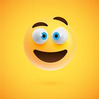 Emoticon realista amarillo cara sonriente, ilustración vectorial vector