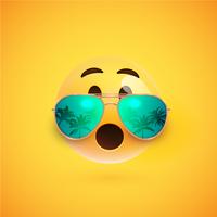 High-detailed 3D smiley with sunglasses on a colorful background, vector illustration