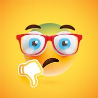 Emoticon with thumbs down and eyeglass, vector illustration