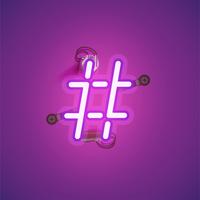 Pink realistic neon character with wires and console from a fontset, vector illustration