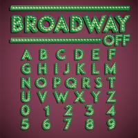 'Broadway' fontset with lamps, vector illustration