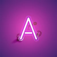 Pink realistic neon character with wires and console from a fontset, vector illustration