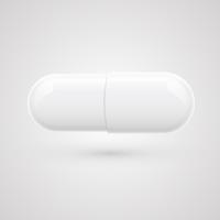 White pill on a grey background, realistic vector illustration