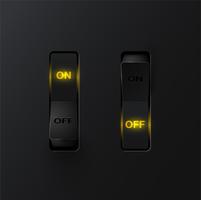 Realistic black switches ONOFF on black background, vector illustration