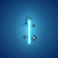 Blue realistic neon character with wires and console from a fontset, vector illustration