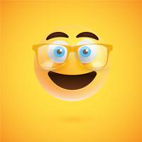 3D yellow emoticon with eyeglasses, vector illustration