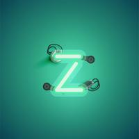 Green realistic neon character with wires and console from a fontset, vector illustration