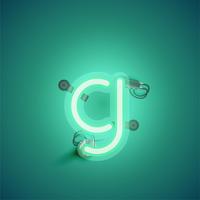 Green realistic neon character with wires and console from a fontset, vector illustration