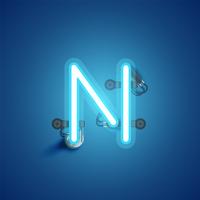 Blue realistic neon character with wires and console from a fontset, vector illustration